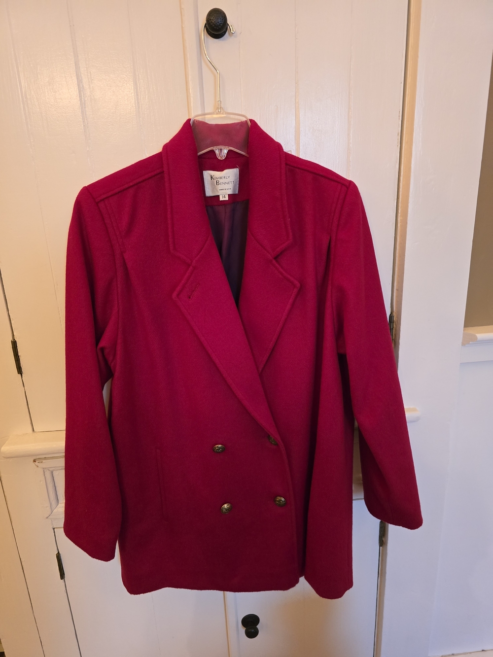 Kasper Red Double-Breasted Wool Blend Coat